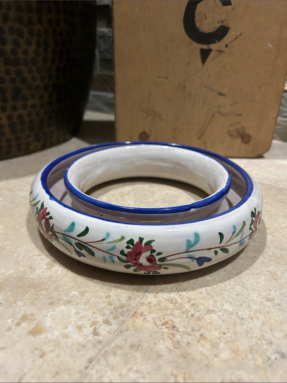 vintage Italian ceramic ring vase / posy ring / flower frog